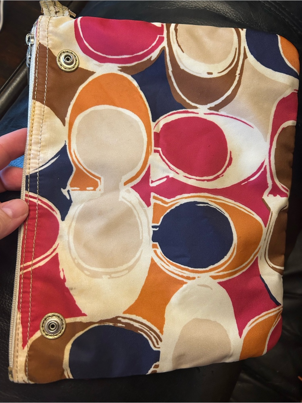 Coach Multicolor Circle-Print Cosmetic Pouch - Red, Blue, Orange, Brown, Cream - Picture 3 of 5